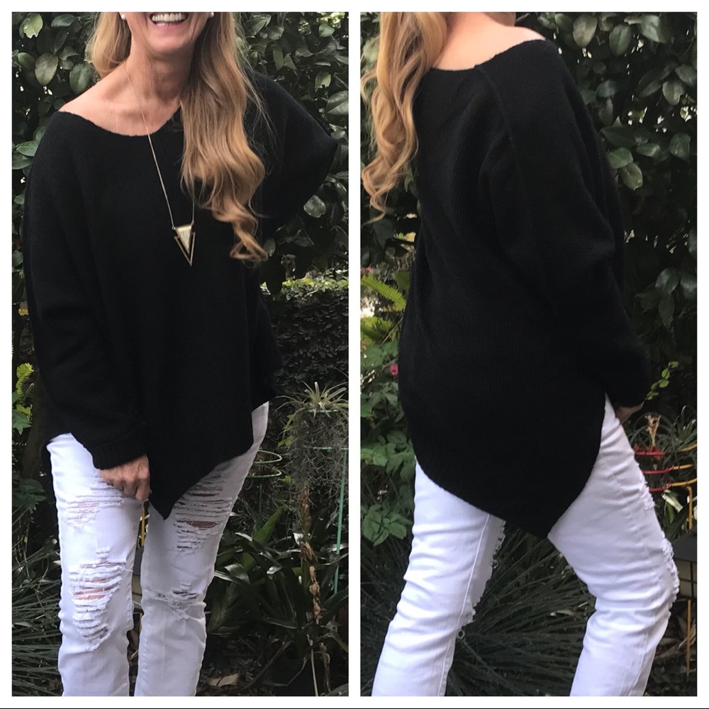 Making a Statement! Black Oversize Hi Lo Sweater - Picture 1 of 8